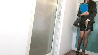 Slutty Secretary Peed in her Bag after a long wait at Office Bathroom