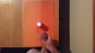 Handjob and cumshot on a candle. Jerking offf and trying to switch off the flame