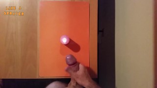 Handjob and cumshot on a candle. Jerking offf and trying to switch off the flame