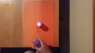 Handjob and cumshot on a candle. Jerking offf and trying to switch off the flame