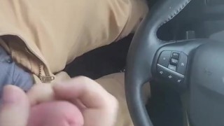 Huge cumshot in car