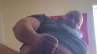 Big, Muscular Marine jerking off on bed