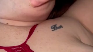 Feeding bbw cum from her hairy creampied pussy