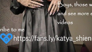 STRIPTEASE IN A LEATHER COAT AND STOCKINGS. UNDRESSED ON THE CAMERA AND SHOWED YOUR BODY