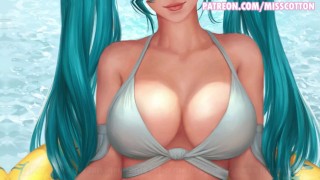 Cogen chica timida en la playa (lol Sona)