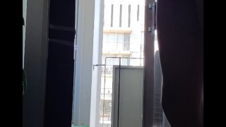 johnholmesjunior caught in sunny daytime jerk off while door open and neighbours watch him shoot