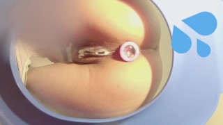 Peeing with Creampie after a hard sex/ Camera Inside Toilet Bowl🚽