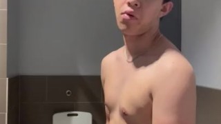 Fit asian twink bathroom jerkoff