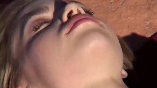 Petite teen masturbates outdoors