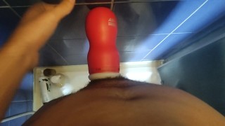 Horny guy with nice, hot cock need to fuck his his toy and cuming outside 