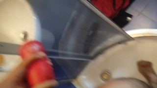 Horny guy with nice, hot cock need to fuck his his toy and cuming outside 