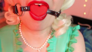 Gag and ROUGH PUSSY FUCK by dildo - horny blonde MILF moaning and use her wet juicy hole with orgasm