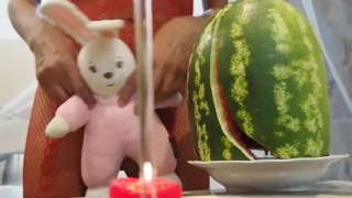 3 happy in red with watermelon and bunny4eyes