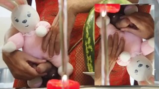 3 happy in red with watermelon and bunny4eyes