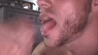 Boyfriend jacking off in my mouth squirting a load on my tongue