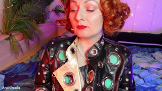 ASMR mukbang: food fetish - eating chocolate - latex rubber MILF blogger