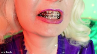 Eating chocolate ASMR video - mukbang close up clip with braces