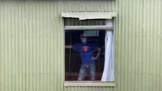 Daring masturbation by the window with cumshot