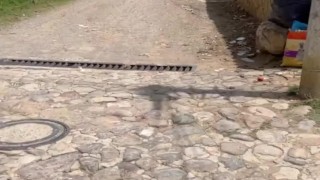 Two lesbians touch each other to orgasm on the corner of a town trying to avoid being seen by anyone