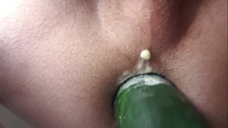 sissy bussy rides and cums from MASSIVE cucumber permanently addicted