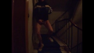 totally naked in the street and stairs