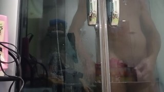 Playing with my ass in the shower stall