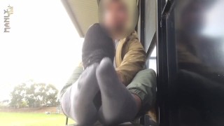 FOOTBALL BLEACHERS - FUN WITH MY FEET - HAVING A BALL WITH FEET IN PUBLIC FOOTY FIELD