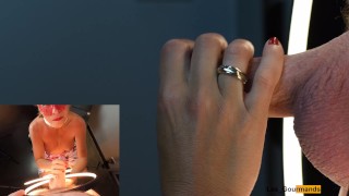 4K - MILF Slut masked with lipstick gives blowjob & gets all the cum on her tongue in close up
