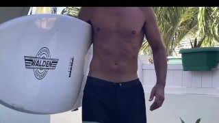 Surf’s up! Hot Dad Sexy Tall TJ shoots a huge load after surfing 