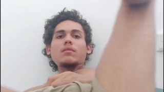 Brief view of ass, feet and cock in beige beach shorts