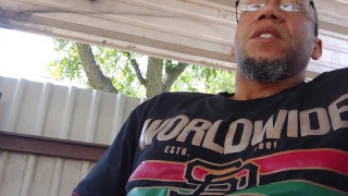 Jacking off in the backyard. Cumming on the table
