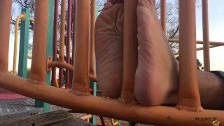 Barefoot public playtime - Having fun with my bare feet in public