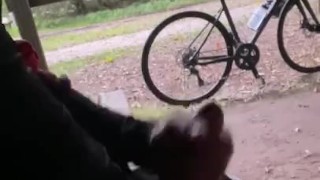 Ruining orgasm in public in the forest during a bike ride