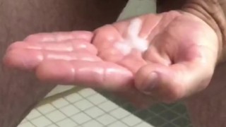 Strip Tease While Getting Into The Shower To Masturbate & Swallow Own Cum For You