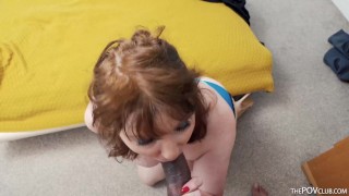 British GILF Lady Ava sucks black cock POV to pay off grandson's debt