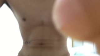Very sexy skinny man sits and masturbates Asian big cock, hard cock