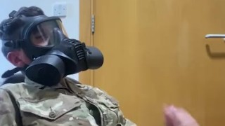 Army lad jerking off in his gas mask