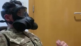 Army lad jerking off in his gas mask