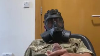Army lad jerking off in his gas mask