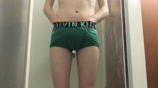 Twink Pisses His Green Calvin Klein Boxer Briefs