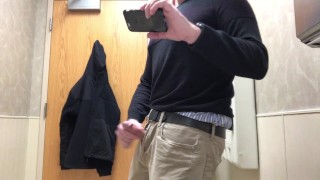 Public bathroom jerk-off and cum, I have some time in between appointments so I jerk off.