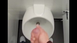 SLOW MOTION johnholmesjunior shooting cum load in busy mens bathroom in slow motion
