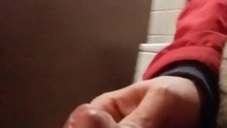 SLOW MOTION johnholmesjunior shooting massive cumload in busy mens bathroom in slow motion