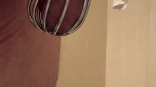 Awww, big cock caged and trying to pee! Pathetic owned bitch.