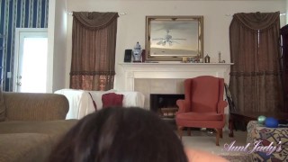 Aunt Judy's - Your Busty Step-Aunt Joana stops her Workout to Suck your Cock (POV)