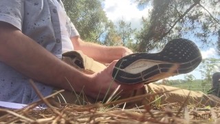Green earth - Green socks - Pink soles in pristine natural public park - take in the view and smells