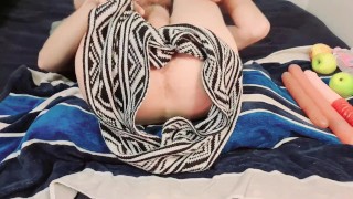 Dog toy Fuck, Anal Insertion Insanity, Scarf bondage and Belly Bulging Dildo Fuck makes me cum !