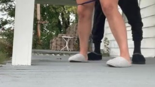 LATINA GETS CAUGHT BEING A WHORE ON PORCH AFTER NOSEY NEIGHBORS GET HOME EARLY