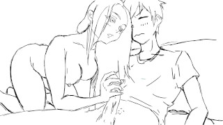 Huge tits girl gives him a handjob