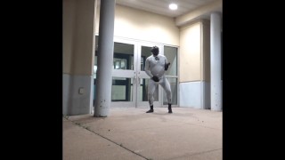 bastard wetsuit commando shoots massive load into wetsuit in front of doors